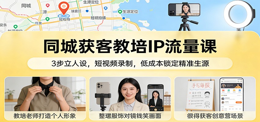 同城获客教培IP流量课：3步立人设，短视频录制，低成本锁定精准生源-项目资源网