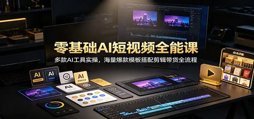 零基础AI短视频全能课：多款AI工具实操，海量爆款模板搭配剪辑带货全流程-项目资源网