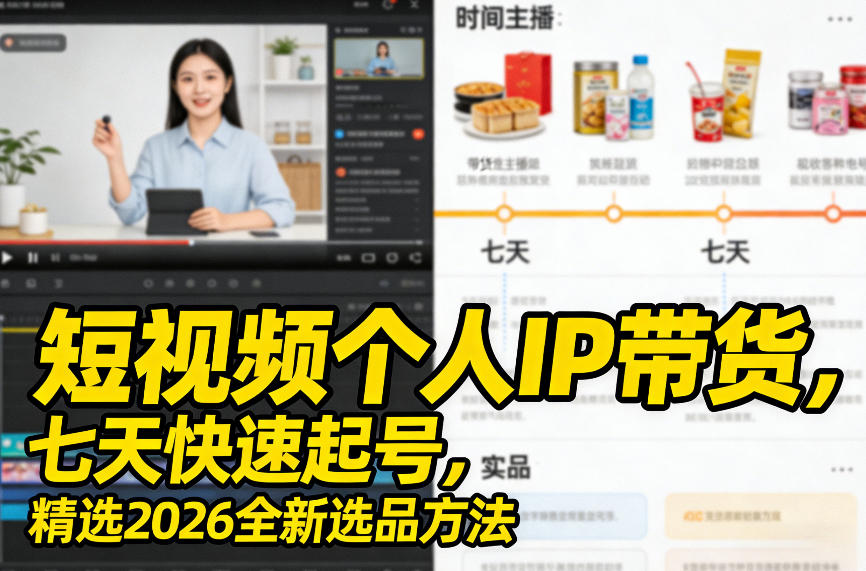 短视频个人IP带货，七天快速起号，精选2026全新选品方法-项目资源网