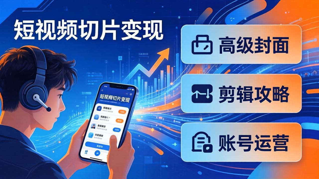 短视频切片变现速成班2.0：高级封面+剪辑攻略+账号运营，0基础小白快速入局副业-项目资源网