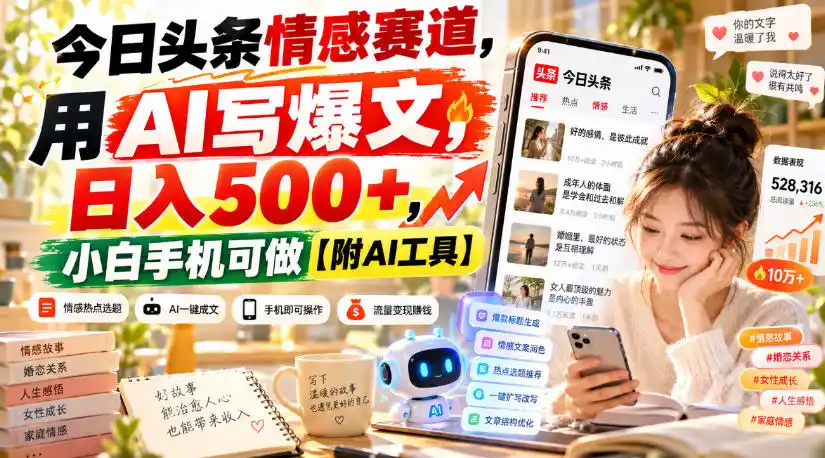 今日头条情感赛道，用AI写爆文，日入500+，小白手机可做【附AI工具】-项目资源网