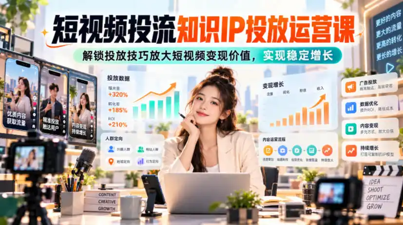 短视频投流知识IP投放运营课,解锁投放技巧放大短视频变现价值,实现稳定增长-项目资源网
