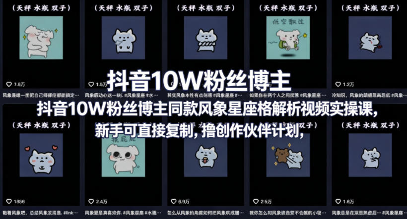 抖音10W粉丝博主同款星座性格解析视频实操课，新手可直接复制，撸创作伙伴计划，分成计划等-项目资源网