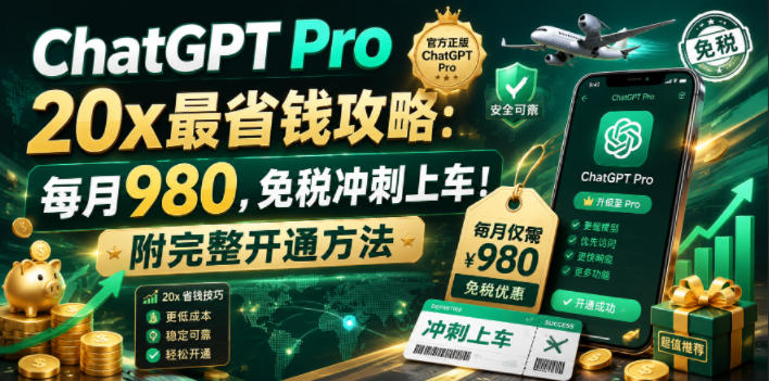 ChatGPT Pro 20x最省钱攻略：每月980，免税冲刺上车！附完整开通方法【文档】-项目资源网