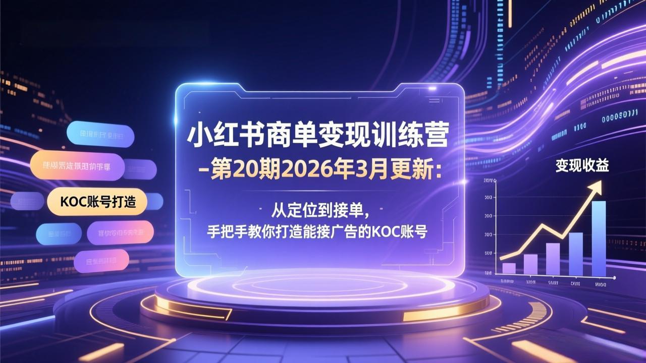 小红书商单变现训练营-第20期26年3月更新：从定位到接单，手把手教你打造能接广告的KOC账号-项目资源网