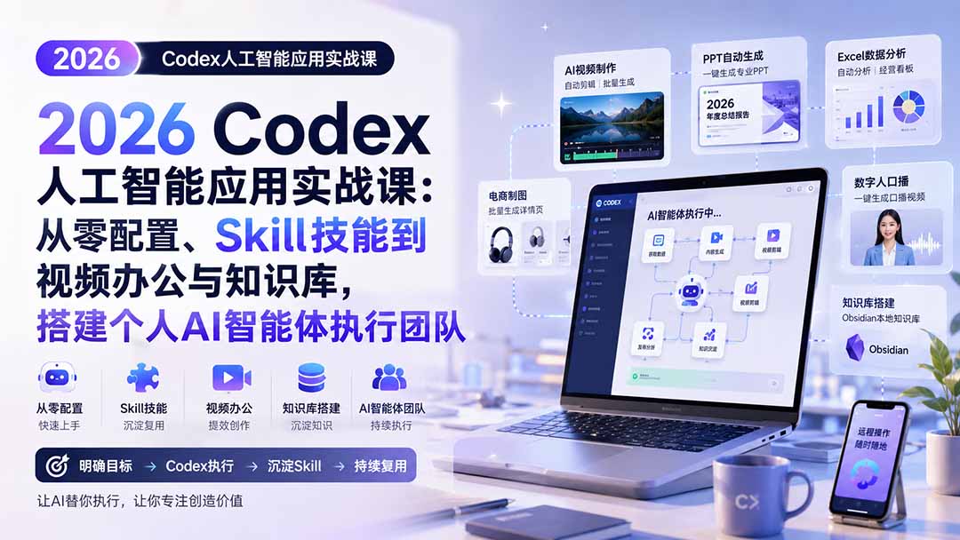 2026 Codex人工智能应用实战课：从零配置、Skill技能到视频办公与知识库，搭建个人AI智能体执行团队-项目资源网