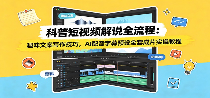 科普短视频解说全流程：趣味文案写作技巧，AI配音字幕预设全套成片实操教程-项目资源网