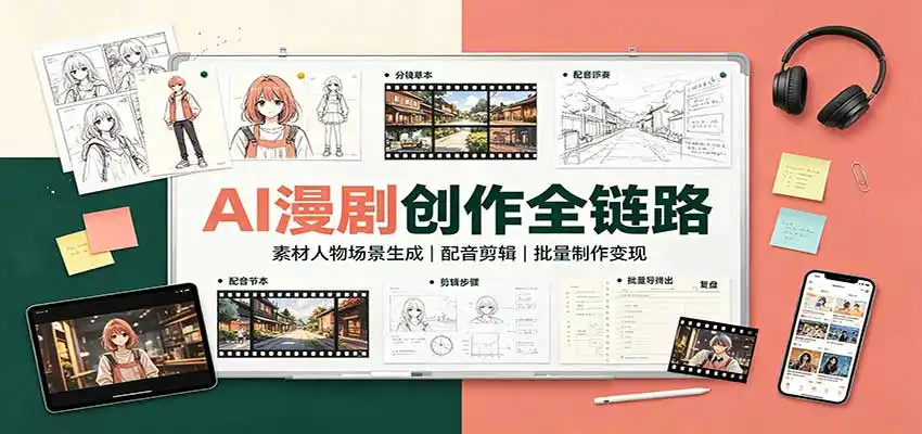 AI漫剧创作全链路：素材人物场景生成，配音剪辑，批量制作变现-项目资源网