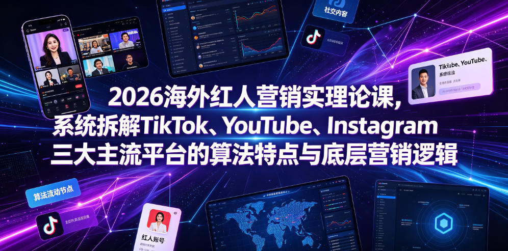 2026海外红人营销实理论课,系统拆解TikTok、YouTube、Instagram三大主流平台的算法特点与底层营销逻辑-项目资源网