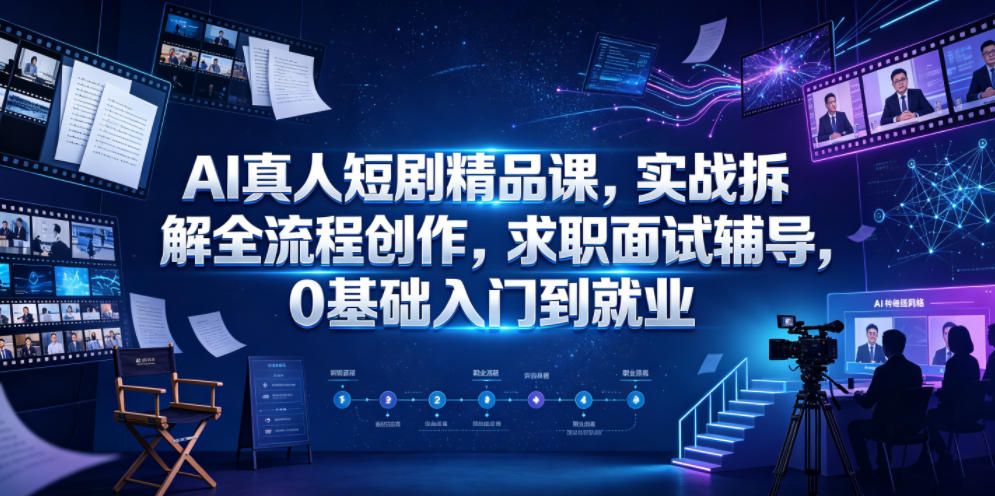 AI真人短剧精品课，实战拆解全流程创作，求职面试辅导，0基础入门到就业-项目资源网