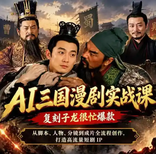 抖音14W粉博主同款AI三国漫剧实战课，复刻子龙很忙爆款，从脚本、人物、分镜到成片全流程创作，打造高流量短剧IP-项目资源网