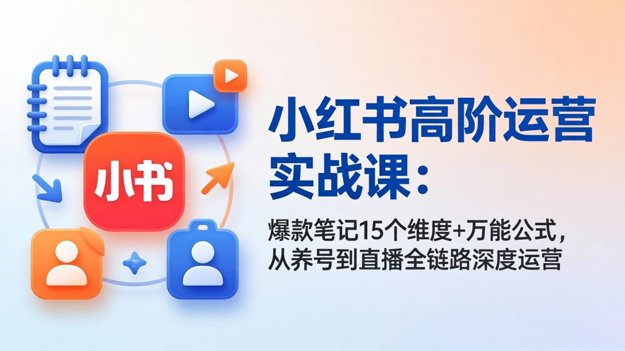 小红书高阶运营实战课：爆款笔记15个维度+万能公式，从养号到直播全链路深度运营-项目资源网