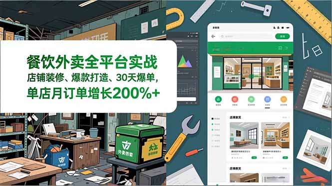 餐饮外卖全平台实战，店铺装修、爆款打造、30天爆单，手把手教学，单店月订单增长200%+-项目资源网