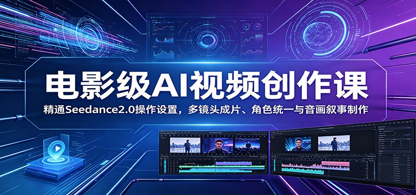 电影级AI视频创作课：精通Seedance2.0操作设置，多镜头成片、角色统一与音画叙事制作-项目资源网