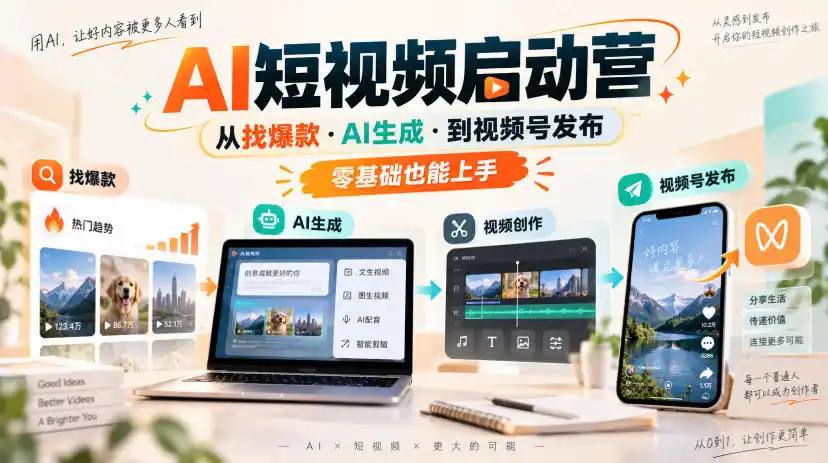AI短视频启动营，从找爆款·AI生成·到视频号发布，零基础也能上手-项目资源网