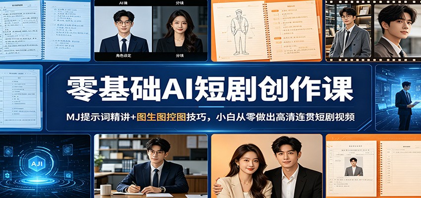 零基础AI短剧创作课：MJ提示词精讲+图生图控图技巧，小白从零做出高清连贯短剧视频-项目资源网