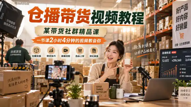 仓播带货视频教程，某带货社群精品课，一节课2小时4分钟的视频教会你-项目资源网