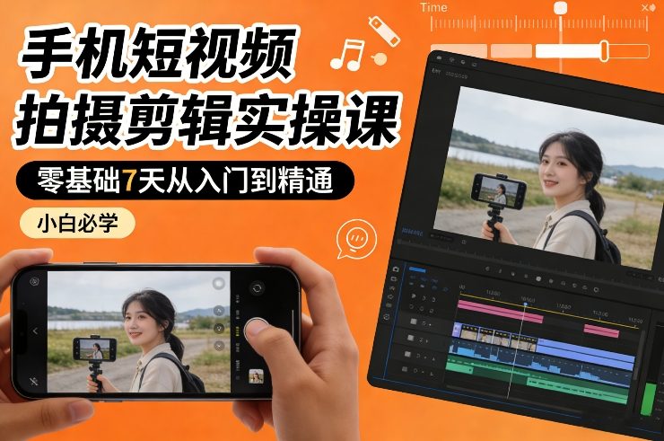 手机短视频拍摄剪辑实操课，零基础7天从入门到精通，小白必学-项目资源网