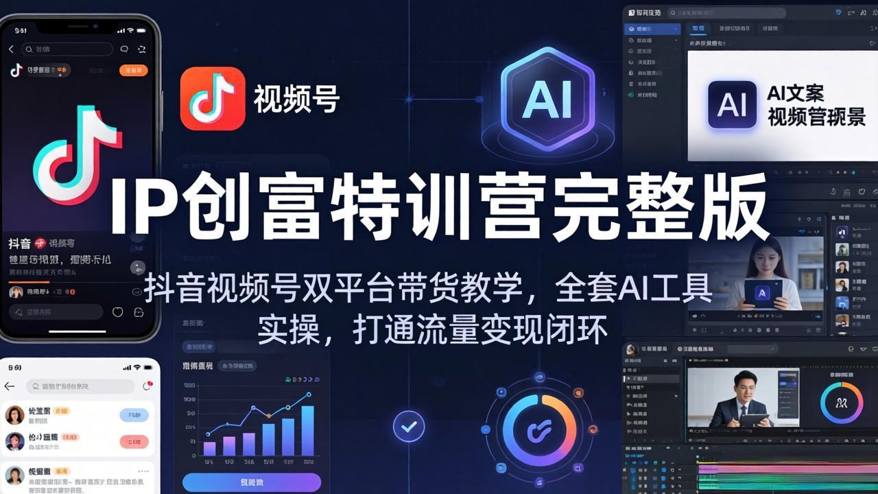 IP创富特训营完整版：抖音视频号双平台带货教学，全套AI工具实操，打通流量变现闭环-项目资源网
