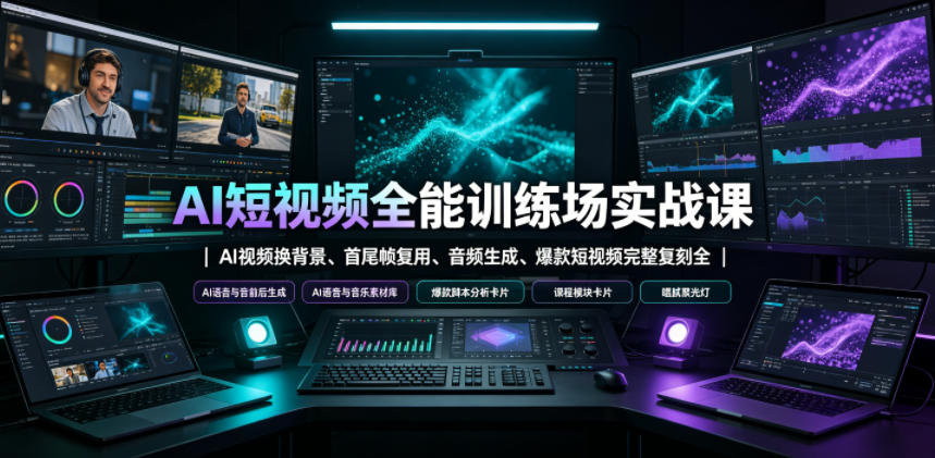 AI短视频全能训练场实战课｜AI视频换背景、首尾帧复用、音频生成、爆款短视频完整复刻全套实操教学-项目资源网