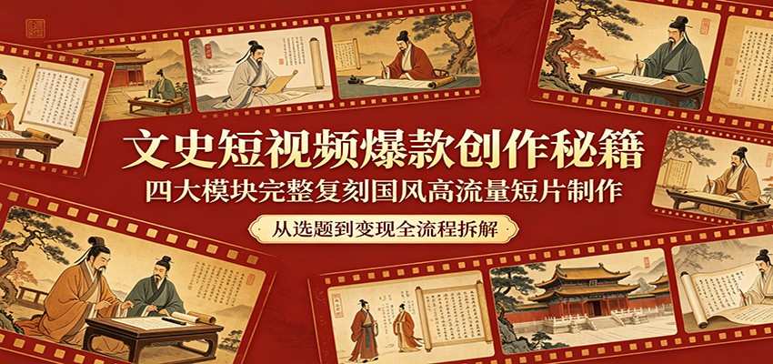 文史短视频爆款创作秘籍:四大模块完整复刻国风高流量短片制作-项目资源网