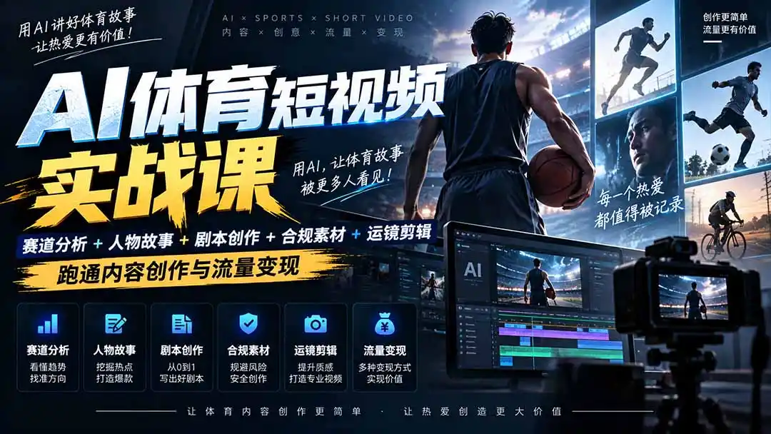 AI体育短视频赛道顶级玩法｜赛道分析+人物故事+剧本创作+版权处理+运镜剪辑，跑通流量变现-日赚1K+-项目资源网