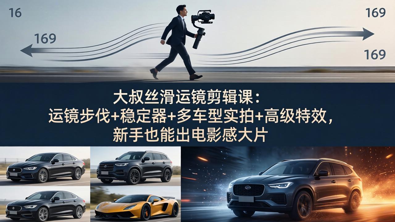 大叔丝滑运镜剪辑课：运镜步伐+稳定器+多车型实拍+高级特效，新手也能出电影感大片-项目资源网