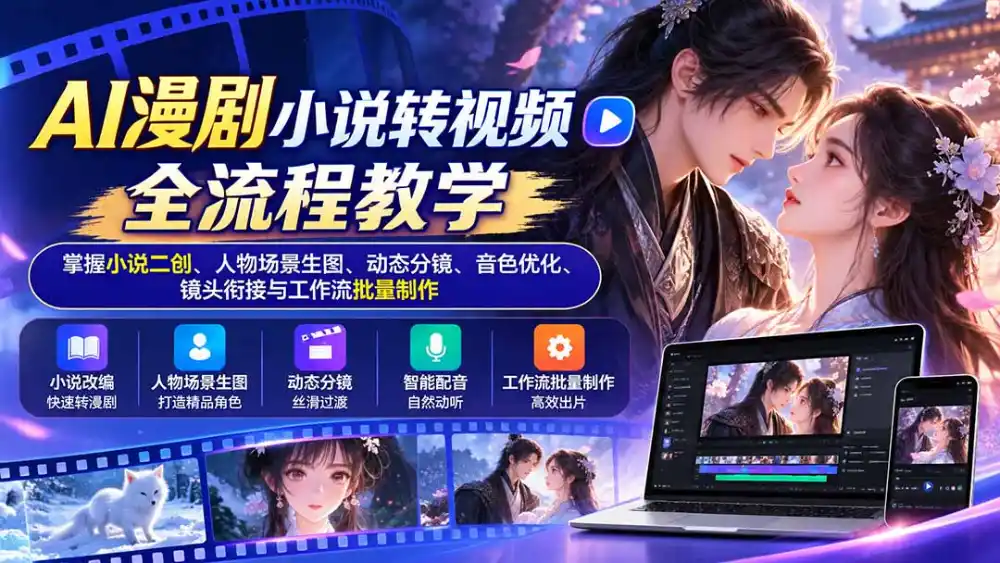 AI漫剧小说转视频全流程教学：掌握小说二创、人物场景生图、动态分镜、音色优化、镜头衔接与工作流批量制作-项目资源网