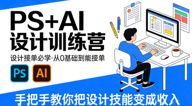 设计接单必学，PS+AI设计训练营，从0基础到能接单，手把手教你把设计技能变成收入-项目资源网