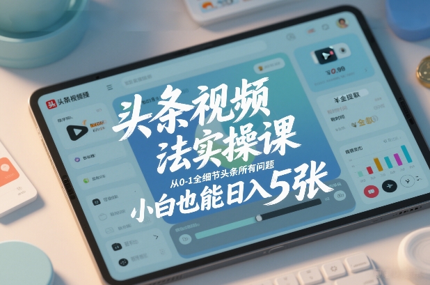 头条视频玩法实操课,从0-1全细节头条所有问题,小白也能日入5张-项目资源网