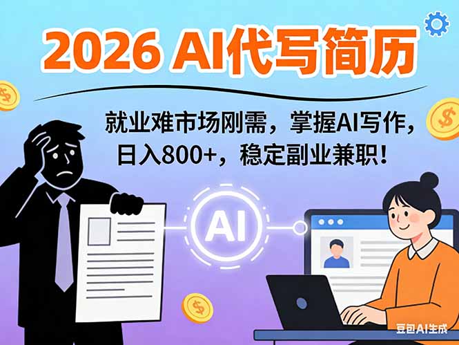 AI代写简历，超暴利，用万能模板月入1-3万实战教程，2026年市场刚需！-项目资源网