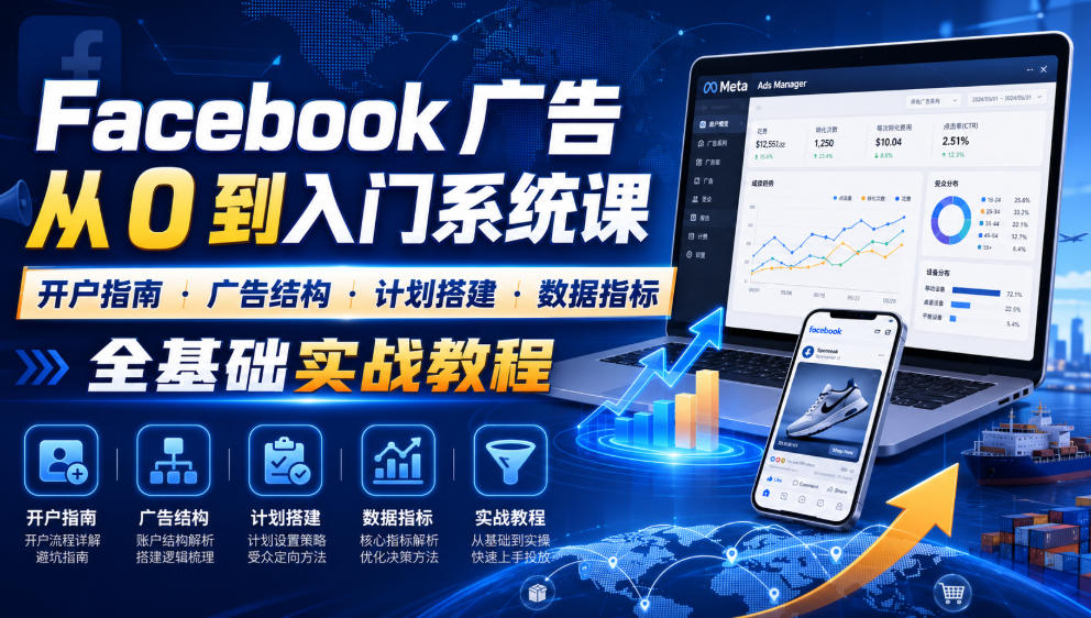 Facebook广告新手从0到入门系统课|开户指南・广告结构・计划搭建・数据指标全基础实战教程-项目资源网