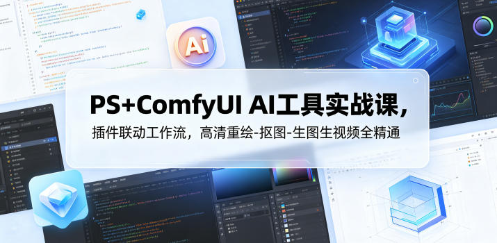 PS+ComfyUI AI工具实战课，插件联动工作流，高清重绘-抠图-生图生视频全精通-项目资源网