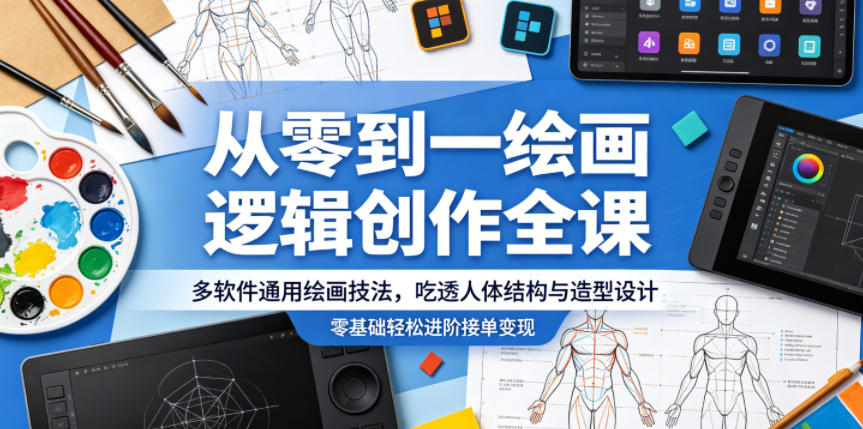 从零到一绘画逻辑创作全课,多软件通用绘画技法,吃透人体结构与造型设计,零基础轻松进阶接单变现-项目资源网