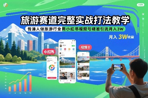 旅游赛道完整实战打法教学,普通人做旅游行业用小红书视频号精准引流月入3W-项目资源网