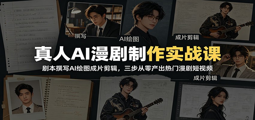 真人AI漫剧制作实战课：剧本撰写AI绘图成片剪辑，三步从零产出热门漫剧短视频-项目资源网