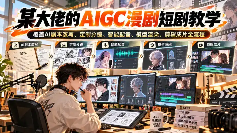 某大佬的AIGC漫剧短剧教学,覆盖AI剧本改写、定制分镜、智能配音、模型渲染、剪辑成片全流程-项目资源网