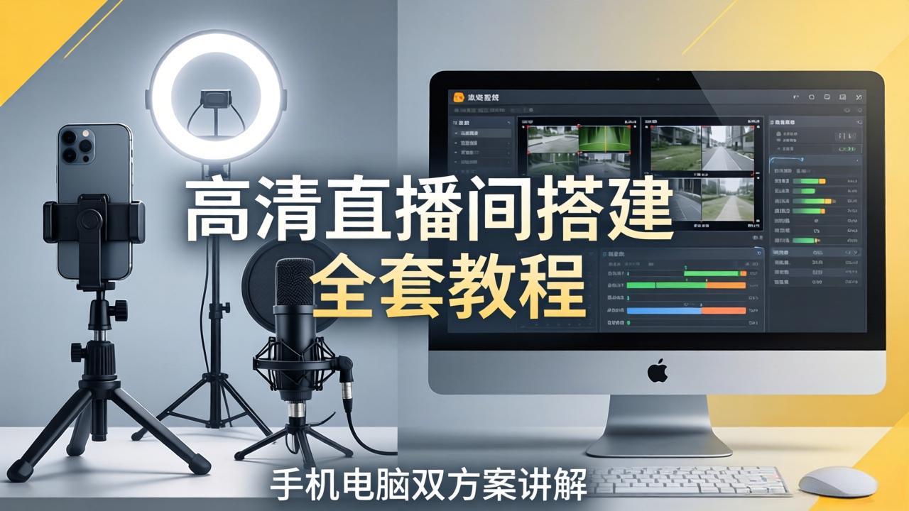高清直播间搭建全套教程，手机电脑双方案讲解，设备选型调试多机位实操教学-项目资源网