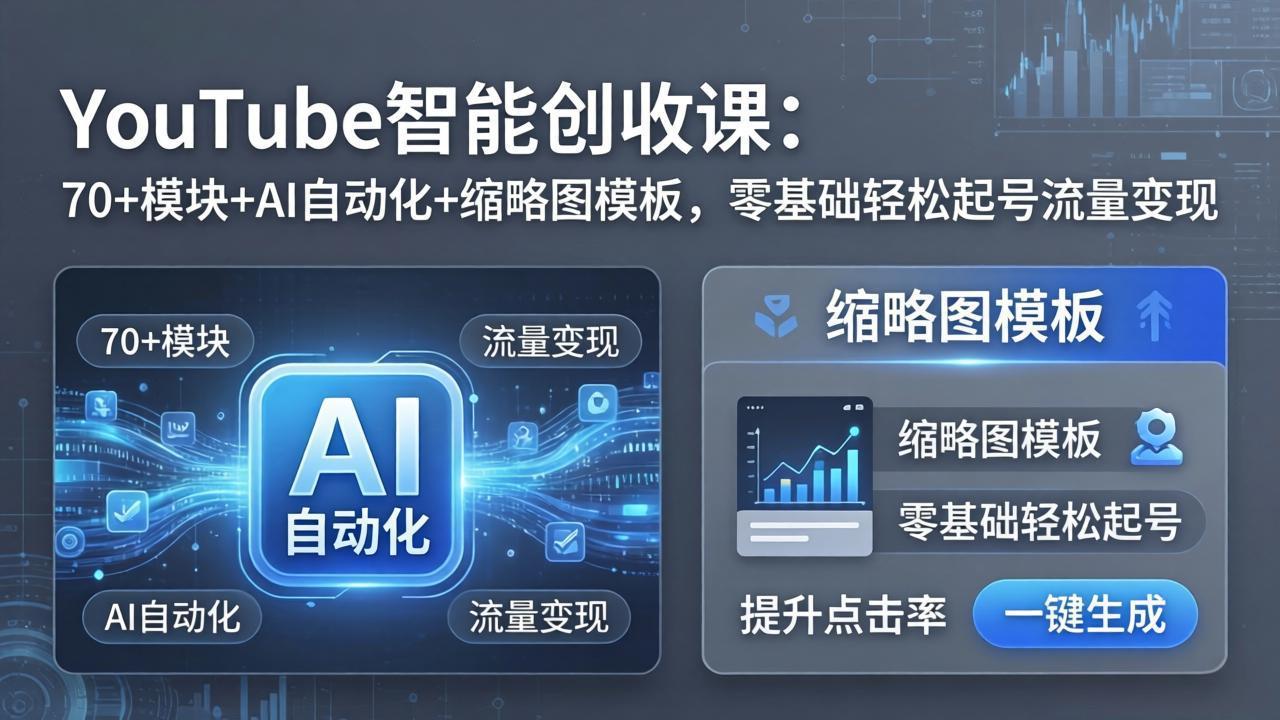 YouTube智能创收课：70+模块+AI自动化+缩略图模板，零基础轻松起号流量变现-项目资源网