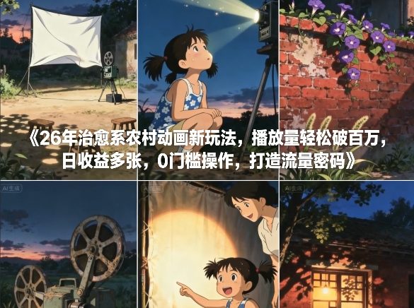26年治愈系农村动画新玩法,播放量轻松破百万,日收益多张,0门槛操作,打造流量密码-项目资源网