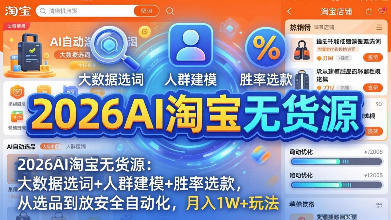 2026AI淘宝无货源-4月更新：大数据选词+人群建模+胜率选款，从选品到放大全自动化，月入1W+玩法-项目资源网