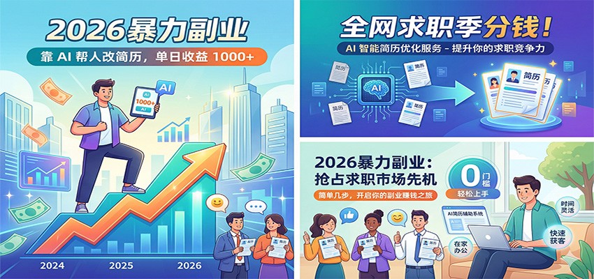 2026暴力副业：靠AI帮人改简历，单日收益1000+，全网求职季分钱-项目资源网