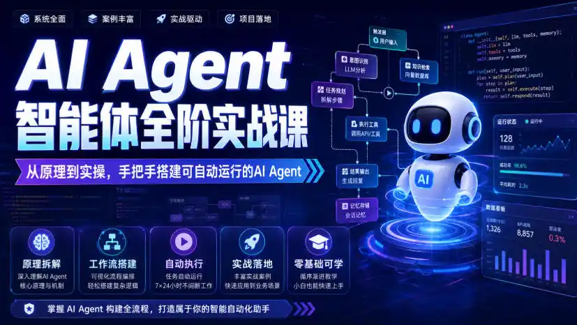 AI Agent智能体全阶实战课,从原理到实操,手把手搭建可自动运行的AI Agent-项目资源网