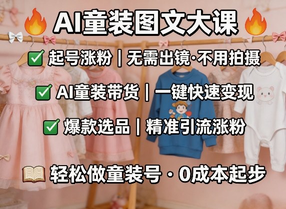 AI童装图文剪辑，某社群童装图文大课，起号涨粉、AI童装带货、爆款选品，无需出镜和拍摄-项目资源网