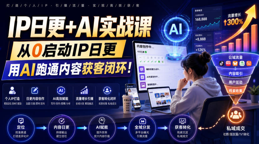 IP日更+AI实战课,从0启动IP日更,IP置顶视频制作+100条选题库搭建+10条日更规划,用AI跑通内容获客闭环!-项目资源网