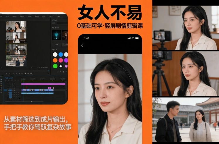 0基础可学！《女人不易》竖屏剧情剪辑课，从素材筛选到成片输出，手把手教你驾驭复杂故事-项目资源网