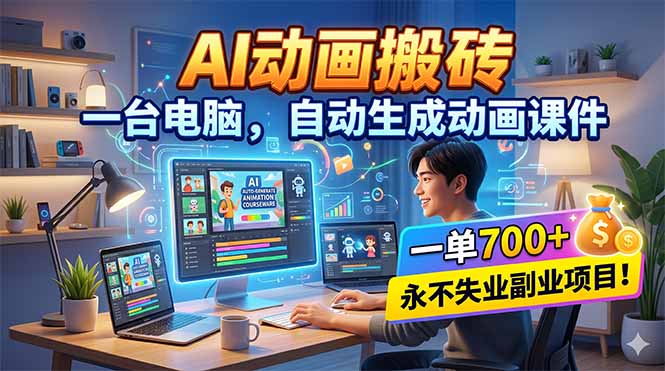 AI动画搬砖,一台电脑,自动生成动画课件,一单800+ 永不失业副业项目!-项目资源网