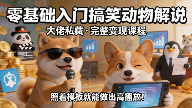 零基础入门搞笑动物解说,大佬私藏完整变现课程,照着模板就能做出高播放