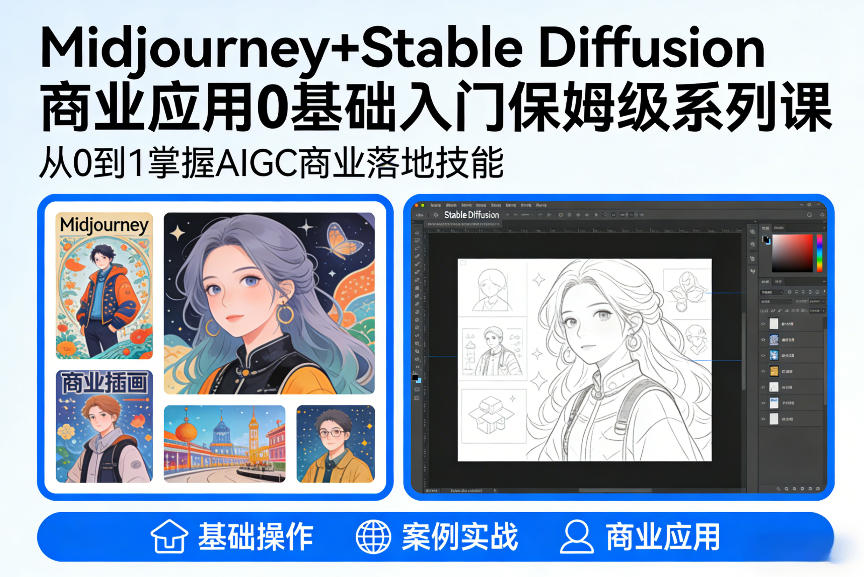 AIGC商业应用Midjourney+Stable Diffusion教程，0基础入门保姆级系列课-项目资源网