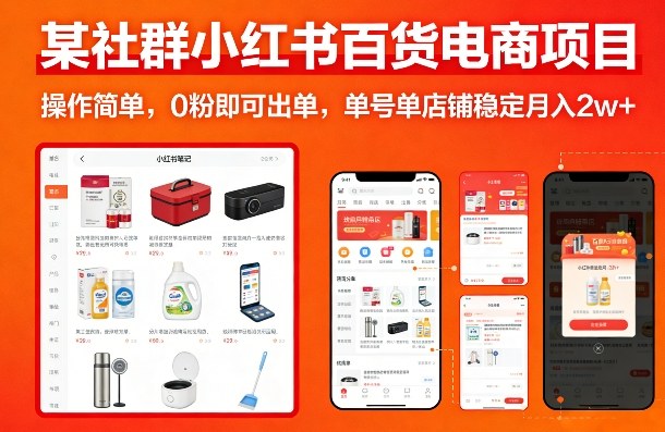 某社群小红书百货电商项目，操作简单，0粉即可出单，单号单店铺稳定月入2w+-项目资源网